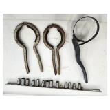 (2) Vintage Oil FIlter Wrenches & Reg. Oil Filter