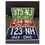 1961 1962 and 1963 Ohio license plate plates