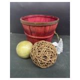 Red painted basket, grape vine ball Christmas