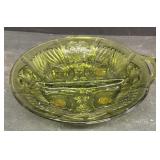 Green glass divided bowl