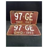 1962 matched set Ohio license plates