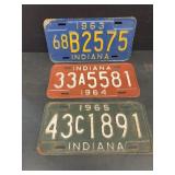 Indiana 1963, 1964 and 1965 license plate plates