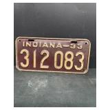 1933 Indiana license plate
