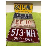 Ohio license plates 1958 1959, 1960 and 1962