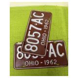 1962 matched pair Ohio license plate plates