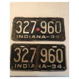 (2) 1934 Indiana License Plates