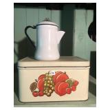 Enamel Coffee Pot and  Bread Tin