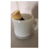 Milk glass shaving mug with vintage brush