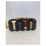Vintage clay poker chips and Bakelite holder