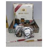 Cigarbox with a lot of miniatures including toy