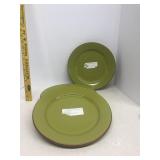 Three lime green Bobby flay dinner plates
