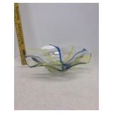 Blue green art glass bowl