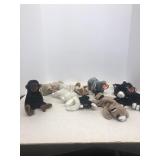 Group of cat and monkey beanie babies