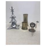 Aluminum Christmas tree brass candleholders and a
