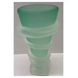 Green Frosted Art Glass Vase T. Rush