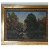 Early Oil On Canvas Of Stream