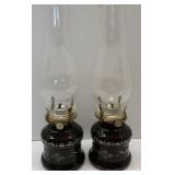 2 Red Bohemian Cut Kerosene Lamps