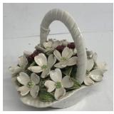 Glass decorative basket with handmade flowers