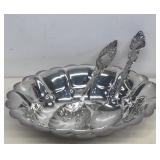 Silver plate dipping dish and spoons