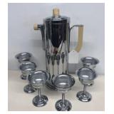 1940s chrome beverage  pitcher and 6 glasses