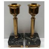 Pair Of Marble/Brasss Candles