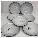 (7) Granite ware plates white with green trim