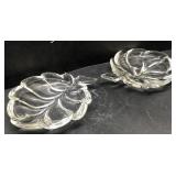 Pair of leaf shaped glass dishes