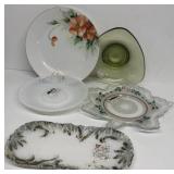 Nippon plate holiday plate and green glass plate