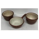 Pottery custard cups and butter dish