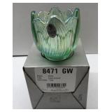 Fenton VOTIVE green carnival candle holder with