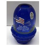 Fenton God bless America blue candle with cover