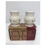 Longaberger pottery salt and pepper shakers in
