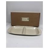 Longaberger pottery divided dish ivory with