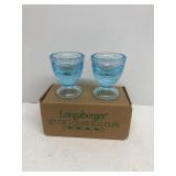 Longaberger blue set of glass egg cups in