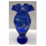 Fenton handpainted blue vase with original box