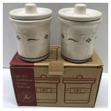 Longaberger set of two condiment crocs with lids