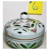 Bohemian Covered Dish White Cut to Green- Bohemian Covered Dish White Cut to Green-