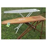 Antique Wooden Ironing Board & White Metal