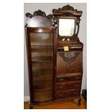 Antique Oak Drop Front Desk & Display Cabinet Antique Oak Drop Front Desk & Display Cabinet