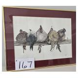 5 Chickens on a Fence Signed by Bicknell,