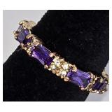 12 kt Yellow Gold Ring with Diamonds & Amethyst-