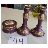 2 Decorative Matching Candle Holders & Trinket Box