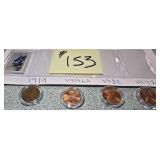 4 Pennies, One Stamp, 1919, 1996 D, 1982, 1972