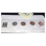 4 Pennies, One Stamp, 1943, 1924, 1976 D, 1989
