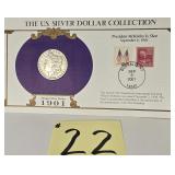 1901 O Morgan Silver Dollar & Stamps