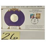 1921 D Morgan Silver Dollar & Stamps