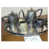 Art Deco Silverplate Hand Hammered Tea & Coffee