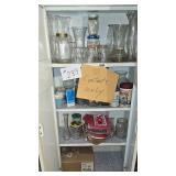 Contents of Metal Cabinet, Glassware & more