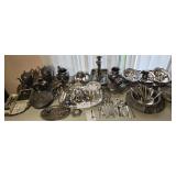 Table Full of Vintage Silverplated Items,