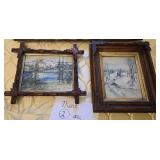 2 Antique Watercolor Paintings, One Framed Print